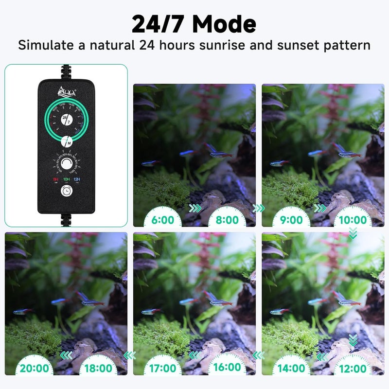 AQQA LED Aquarium Light, 24/7 Mode IP68 Waterproof Extendable Bracket Fish Tank Light, DIY Mode Full Spectrum Aquarium Plant Light, Adjustable Timer/Brightness Memory Function for 32-40 Inch Fish Tank - Image 5
